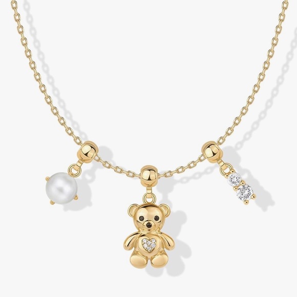 NEW 14K Gold Plated Three Charms Pendant Necklace